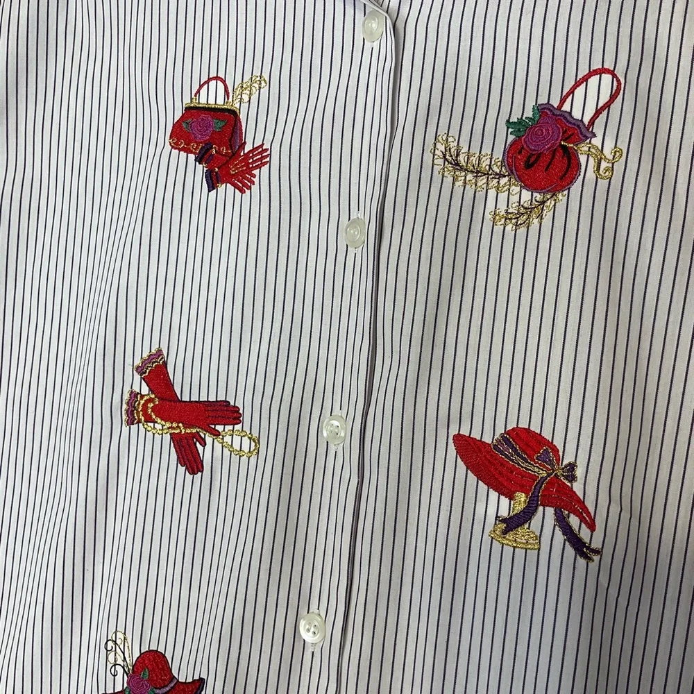 retro BON WORTH sz XL Red Hat Society Long Sleeve Blouse Embroidered Red Purple